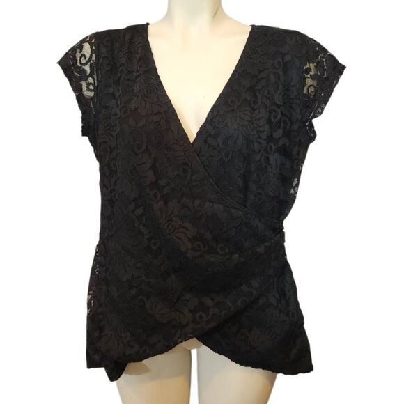 Maurices Black Lace Wrap Top Size Large - Picture 1 of 5